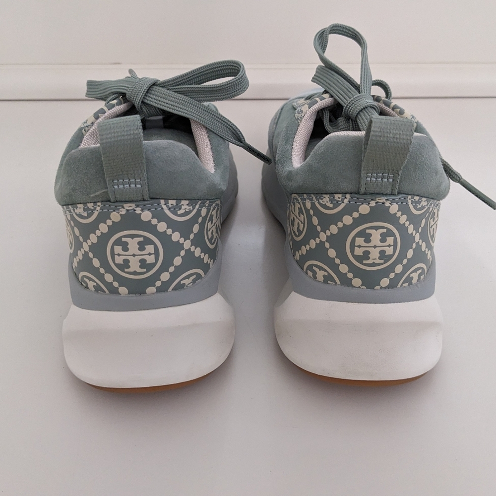EUC! Tory Burch T Monogram Good Luck Sneaker Calf Leather Blue Celadon Size 7.5 - Picture 4 of 13